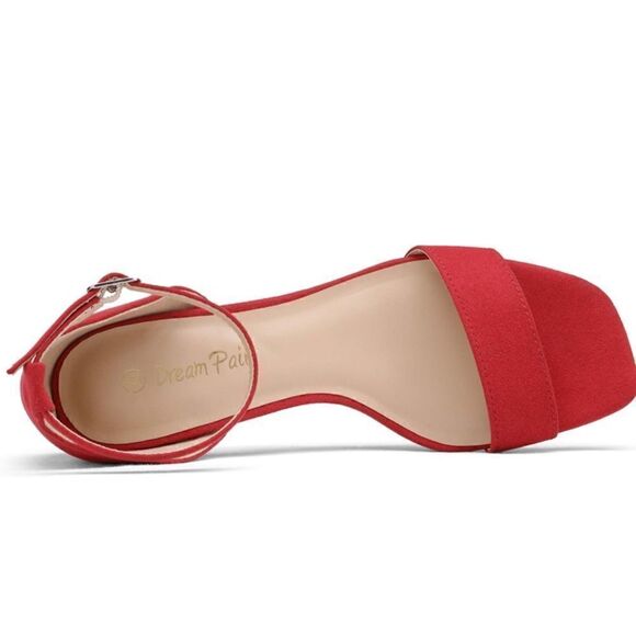 DREAM PAIRS Red Square Open Toe Low Block Chunky Heel Ankle Strap Pump Shoe - Picture 14 of 16